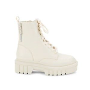 GUESS  Gwforina Chunky Combat Boots, Ivory, Size 9